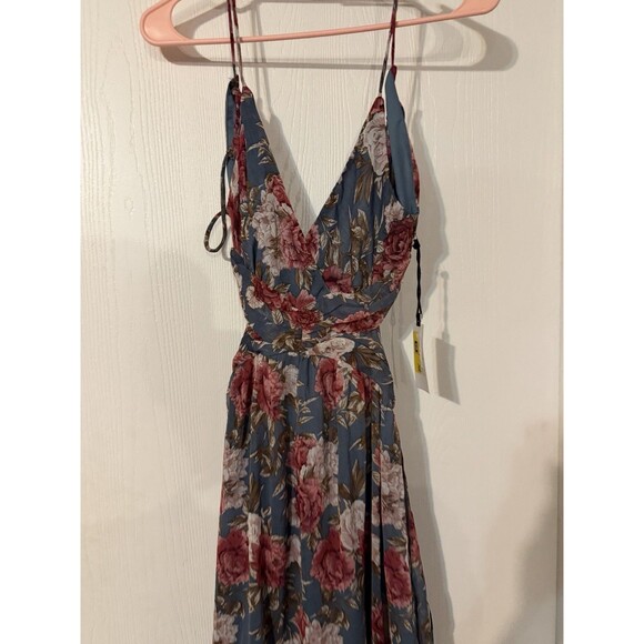 $158 Astr The Label Slate Blue Frolic Floral Cutout Maxi Dress XS A500 - Picture 4 of 9